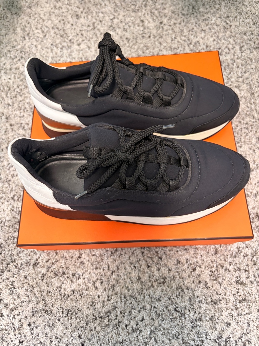 Hermes Black and White Low-Top Lace-Up Sneakers